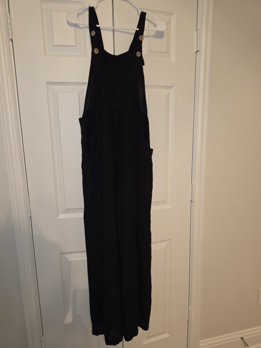 Black Wide-Leg Overalls with Button Straps